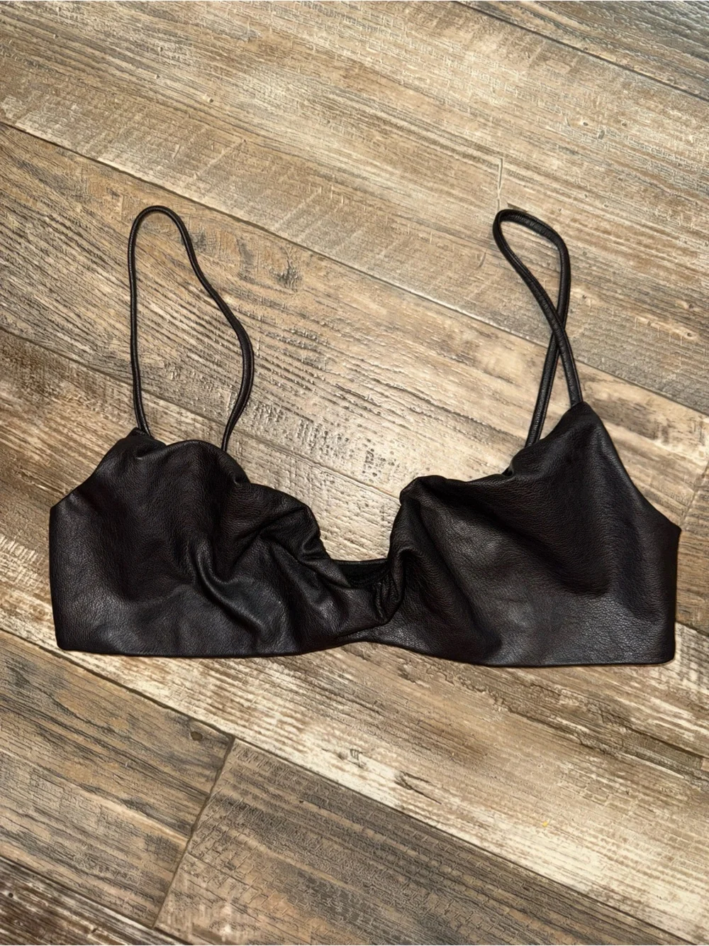 Naked Wardrobe Black Faux Leather Rushed Crop Top Bralette Cami Size Medium